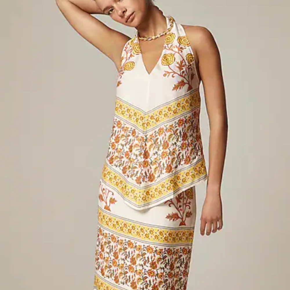 J. CREW Open-back halter top in sunset rose block print $118 XS NWT - Picture 3 of 5